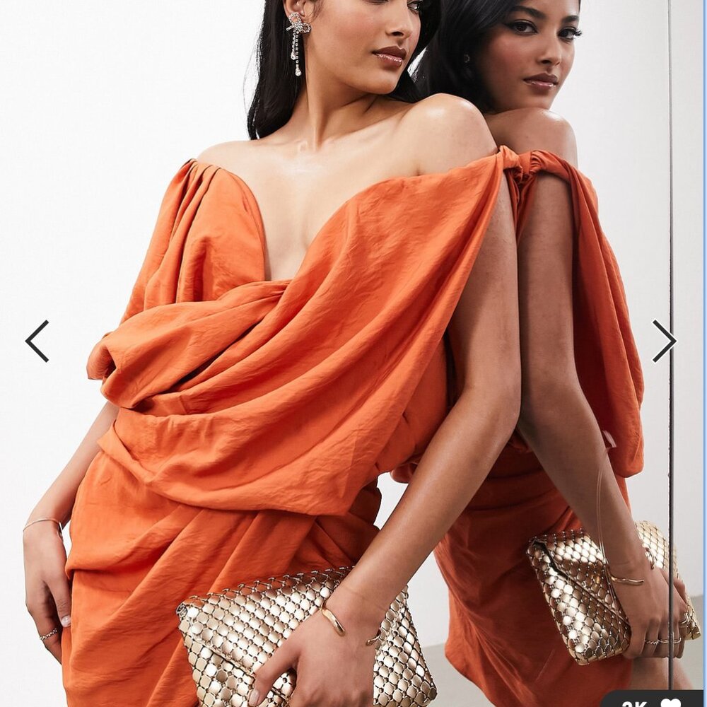 NWT ASOS EDITION Memory Draped Structure Off Shoulder Mini Dress